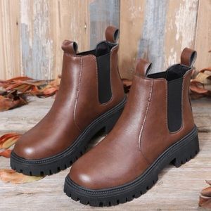 Shein Brown Leather Chelsea Boots